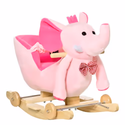 Cheval à Bascule jouet à bascule éléphant et porteur sur roulettes 2 en 1 fonction musicale 32 pistes ceinture sécurité rose