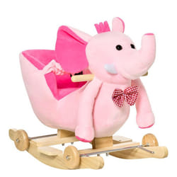 Cheval à Bascule jouet à bascule éléphant et porteur sur roulettes 2 en 1 fonction musicale 32 pistes ceinture sécurité rose
