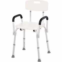 Description générale Cette superbe chaise de douche réglable en hauteur en aluminium et HDPE permet aux personnes âgées ou ha ...