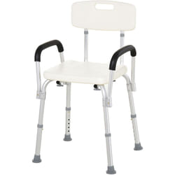 Chaise de douche siège de douche ergonomique hauteur réglable pieds antidérapants dossier accoudoirs amovibles charge max. 136 Kg alu hdpe blanc