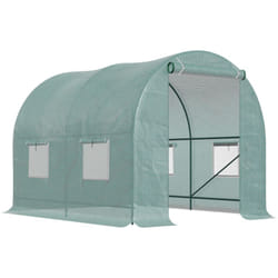 Serre de jardin tunnel 5 m² 2,45L x 2l x 1,98H m acier renforcé ø 1,8 cm + pe haute densité 140 g/m² fenêtres porte déroulante vert