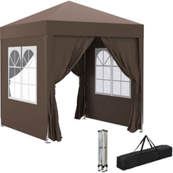 Outsunny - Tonnelle de jardin tente pliante barnum pop-up 2 x 2 m 4 parois latérales amovibles 2 fenêtres sac de transport chocolat