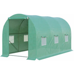Serre de jardin tunnel 8 m² 4L x 2l x 1,9H m acier galvanisé renforcé diamètre 2,4 cm + pe haute densité fenêtres porte vert