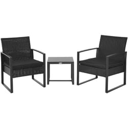 Outsunny - Salon de jardin 2 places 3 pièces 2 chaises avec coussins + table basse plateau verre trempé résine tressée 4 fils imitation rotin noir