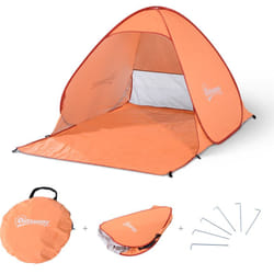 Outsunny - Abri de plage tente de plage pliable pop-up automatique instantané protection uv fenêtre arrière grand tapis de sol orange