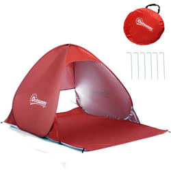 Outsunny - Abri de plage tente de plage pliable pop-up automatique instantané protection uv fenêtre arrière grand tapis de sol rouge brique