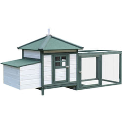 Pawhut - Poulailler cottage multi-équipement perchoir rampe pondoir enclos tiroir à déjection 196L x 76l x 97H cm bois massif pin vert blanc