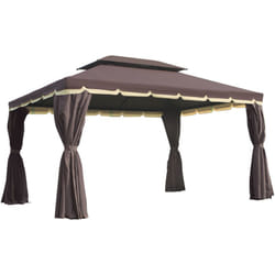 Outsunny - Tonnelle barnum pavillon de jardin style colonial double toit toile moustiquaires et toiles amovibles 3,9L x 2,9l x 2,8H m chocolat