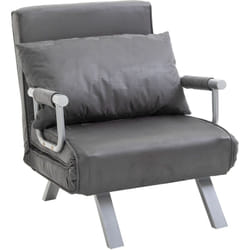 Fauteuil chauffeuse canapé-lit convertible 1 place déhoussable grand confort coussin pieds accoudoirs métal suède gris