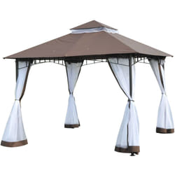 Outsunny - Tonnelle barnum style colonial double toit toile moustiquaires amovibles 3L x 3l x 2,7H m métal époxy polyester chocolat et blanc