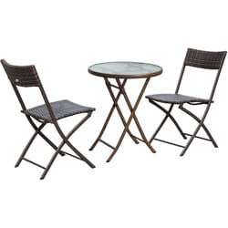 Outsunny - Ensemble salon de jardin 2 places table ronde pliable plateau verre trempé chaises pliantes résine tressée chocolat
