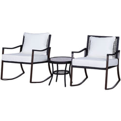 Outsunny - Ensemble de jardin 3 pièces style cosy 2 fauteuils à bascule avec coussins assise dossier + table basse résine tressée brun crème