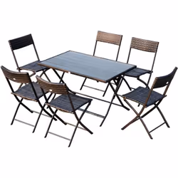 Description générale Ce superbe salon de jardin pour 6 personnes, au style bistro, est fabriqué en résine tressée imitation r ...