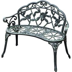 Outsunny - Banc de jardin 2 places style néo-rétro motif rose lignes fuselées 100L x 54l x 78H cm fonte d'aluminium vert vieilli