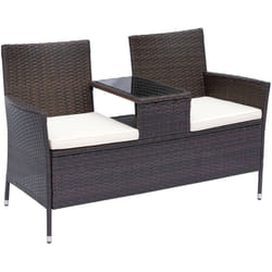 Outsunny - Banc de jardin design contemporain 133L x 63l x 84H cm banc double chaise avec coussins assise + tablette intégrée résine tressée chocolat