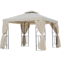 Outsunny - Tonnelle barnum style colonial double toit toiles latérales amovibles 2,95L x 2,95l x 2,65H m beige noir