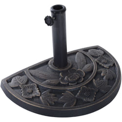 Pied de parasol base de lestage parasol demi-cercle résine imitation fonte motif fleur 50L x 31l x 32H cm bronze
