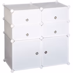 Armoire étagère à chaussures 3 niveaux 6 compartiments plastique + autocollants décoratifs 75L x 37l x 73H cm blanc