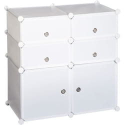 Armoire étagère à chaussures 3 niveaux 6 compartiments plastique + autocollants décoratifs 75L x 37l x 73H cm blanc