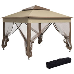 Outsunny - Tonnelle barnum de jardin pop-up pliant 3,25L x 3,25l x 2,65H m acier polyester moustiquaires + sac de transport café