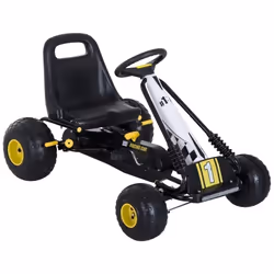 Vélo et véhicule pour enfants kart à pédales siège réglable frein manuel roues AR plastique acier noir jaune 20 95x67x57cm No ...