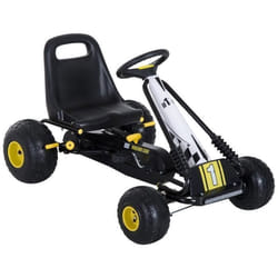 Vélo et véhicule pour enfants kart à pédales siège réglable frein manuel roues AR plastique acier noir jaune 20 95x67x57cm Noir
