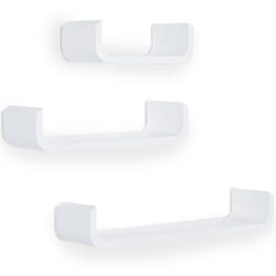 HOMCOM Lot de 3 étagères murales flottantes design contemporain courbé kit fixation inclus MDF blanc
