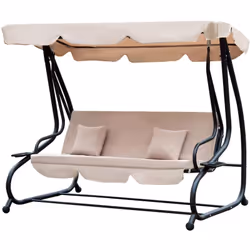 Outsunny - Balancelle de jardin convertible 3 places inclinaison toit réglable 2 tablettes + matelas 2L x 1,2l x 1,64H m métal époxy noir polyester