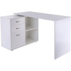 Homcom - Bureau d'angle bureau droit modulable 2 en 1 bureau informatique tiroirs x 3 + 2 niches mdf blanc