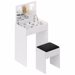 HOMCOM Coiffeuse Table de Maquillage avec Tabouret Miroir Rabattable 9 + 1 Compartiments intégrés 60L x 40l x 79H cm Blanc No ...