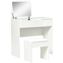 Homcom - Coiffeuse table de maquillage design contemporain 80L x 40l x 79H cm miroir escamotable, tiroir, coffre + tabouret blanc