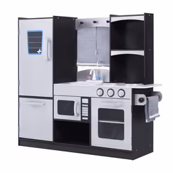 HOMCOM Cuisine pour enfants en bois dinette jeu dimitation éducatif complet nombreux accessoires & rangements inclus MDF pin