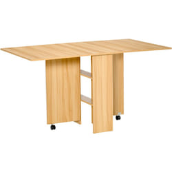 Homcom - Table de cuisine salon pliable mobile sur roulettes 140L x 80l x 74H cm 2 étagères intégrées coloris chêne