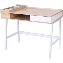 Homcom - Bureau informatique multi-rangement style contemporain dim. 100L x 55l x 82H cm métal blanc mdf chêne clair
