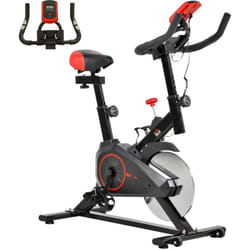 Homcom - Vélo d'appartement avec écran lcd multifonctions vélo biking cardio training selle et guidon réglables volant inertie 6 Kg acier noir rouge