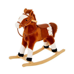Cheval à bascule cheval de cowboy effet sonore selle rênes marron blanc