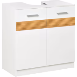 Meuble vasque style cosy chic bandeau 10 bambous placard 2 portes avec étagère MDF dim. 60L x 30l x 60,5H cm blanc