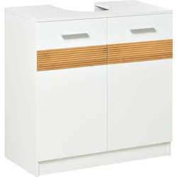 Meuble vasque style cosy chic bandeau 10 bambous placard 2 portes avec étagère MDF dim. 60L x 30l x 60,5H cm blanc