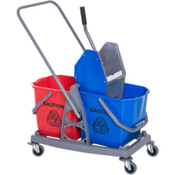 Homcom - Chariot de lavage chariot de nettoyage professionnel presse à mâchoire 2 seaux 25 l 73L x 45l x 92H cm plastique gris bleu rouge