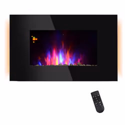 Homcom cheminée électrique murale LED 7 effets flammes + 7 couleurs ambiance + galets télécommande thermostat 1000-2000 W noi ...