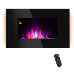 Homcom cheminée électrique murale LED 7 effets flammes + 7 couleurs ambiance + galets télécommande thermostat 1000-2000 W noir