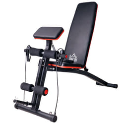 Homcom - Banc de musculation pliable inclinable réglable 160L x 53l x 106H cm sangles élastiques + support haltères inclus acier noir rouge