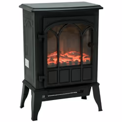 Cheminée électrique poêle rétro HOMCOM - Noir - 2000 W - Effet flammes LED