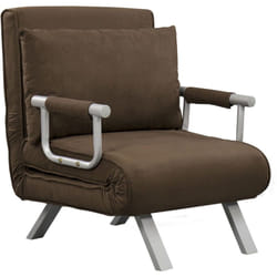 Fauteuil chauffeuse canapé-lit convertible 1 place déhoussable grand confort coussin pieds accoudoirs métal suède marron