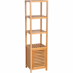 Homcom - Meuble colonne rangement salle de bain bambou design naturel 36L x 33l x 140H cm 2 étagères 4 niveaux + placard