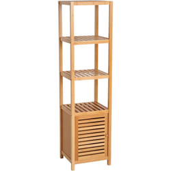 Homcom - Meuble colonne rangement salle de bain bambou design naturel 36L x 33l x 140H cm 2 étagères 4 niveaux + placard