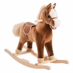 Cheval à bascule cheval de cowboy selle grand confort peluche courte douce bois peuplier brun blanc