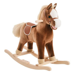 Cheval à bascule cheval de cowboy selle grand confort peluche courte douce bois peuplier brun blanc