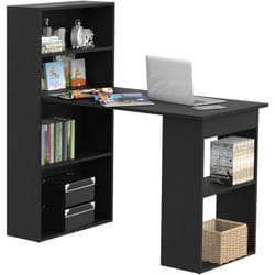 Homcom - Bureau informatique 120L x 55l x 120H cm bibliothèque adjacente multi-rangements noir