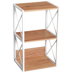 Étagère bibliothèque style industriel contemporain 3 niveaux 40L x 35l x 72H cm métal blanc panneaux particules coloris hêtre